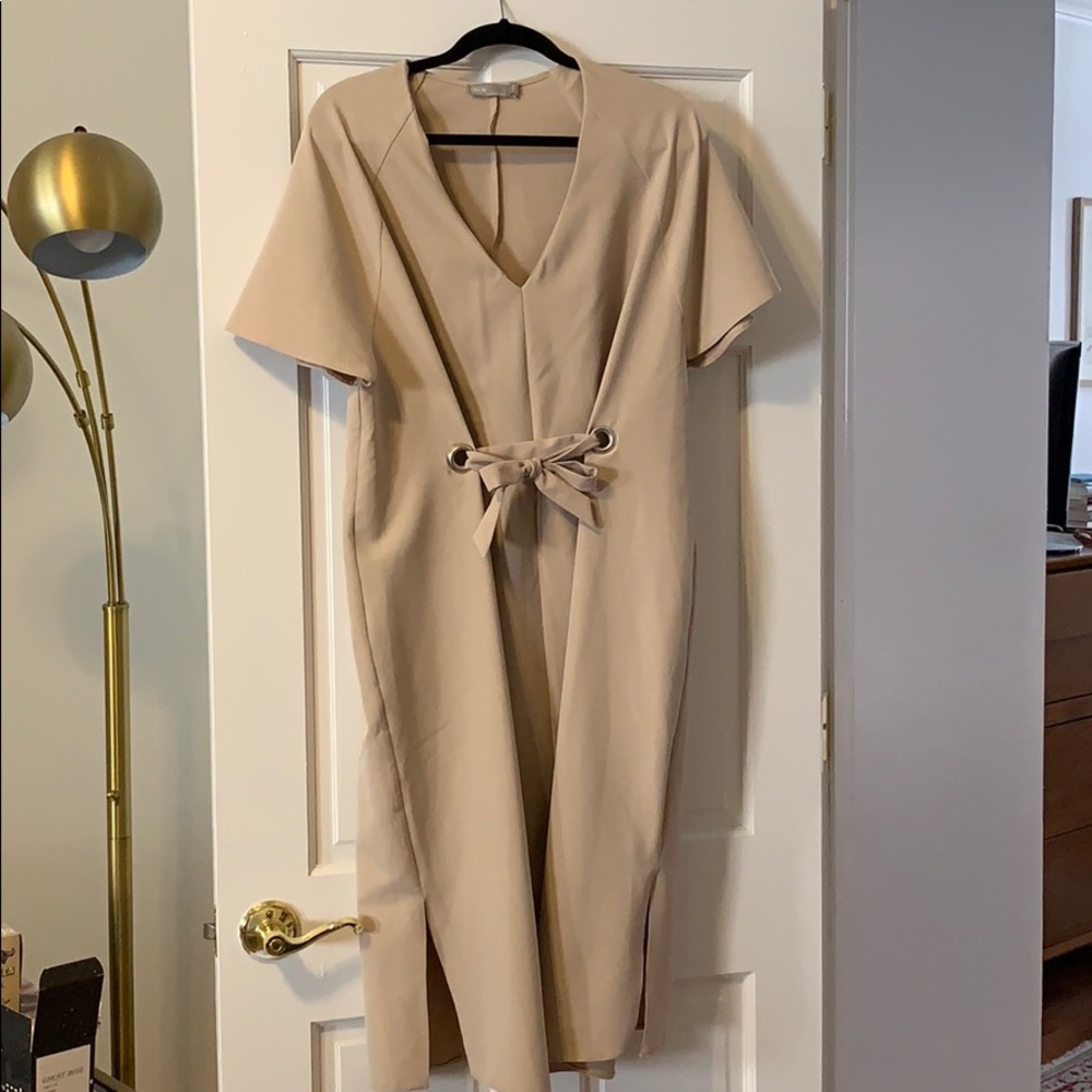 Beige grommet pencil dress